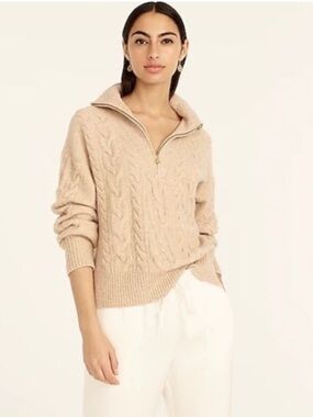 J. Crew Cable Knit Half Zip Sweater in Superdoft Yarn Tan Women’s L Thick Soft
